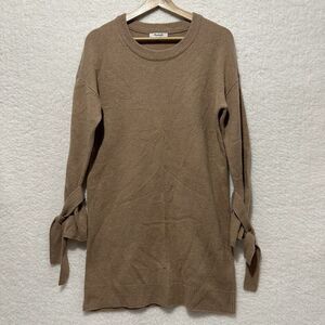 Madewell Merino Wool‎ Camel Brown Tie Cuff Long Sleeve Mini Sweater Dress Sz S